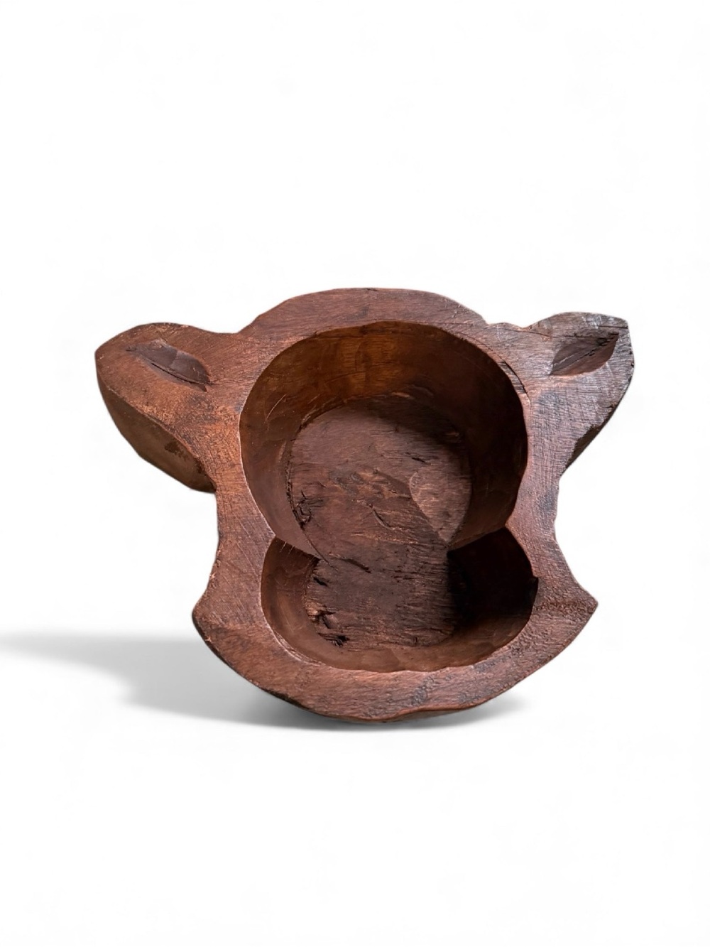Hand-Carved Wooden Decorative Mini Cow Head Dough Bowl Home Decor
